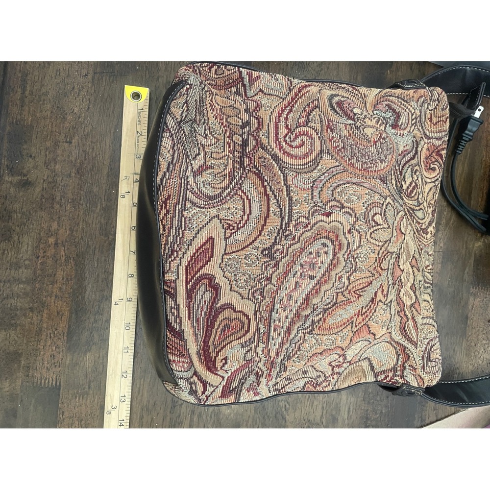 Vintage Tapestry Paisley Shoulder Bag Brown Burgundy Multi Compartment Purse - Picture 9 of 10